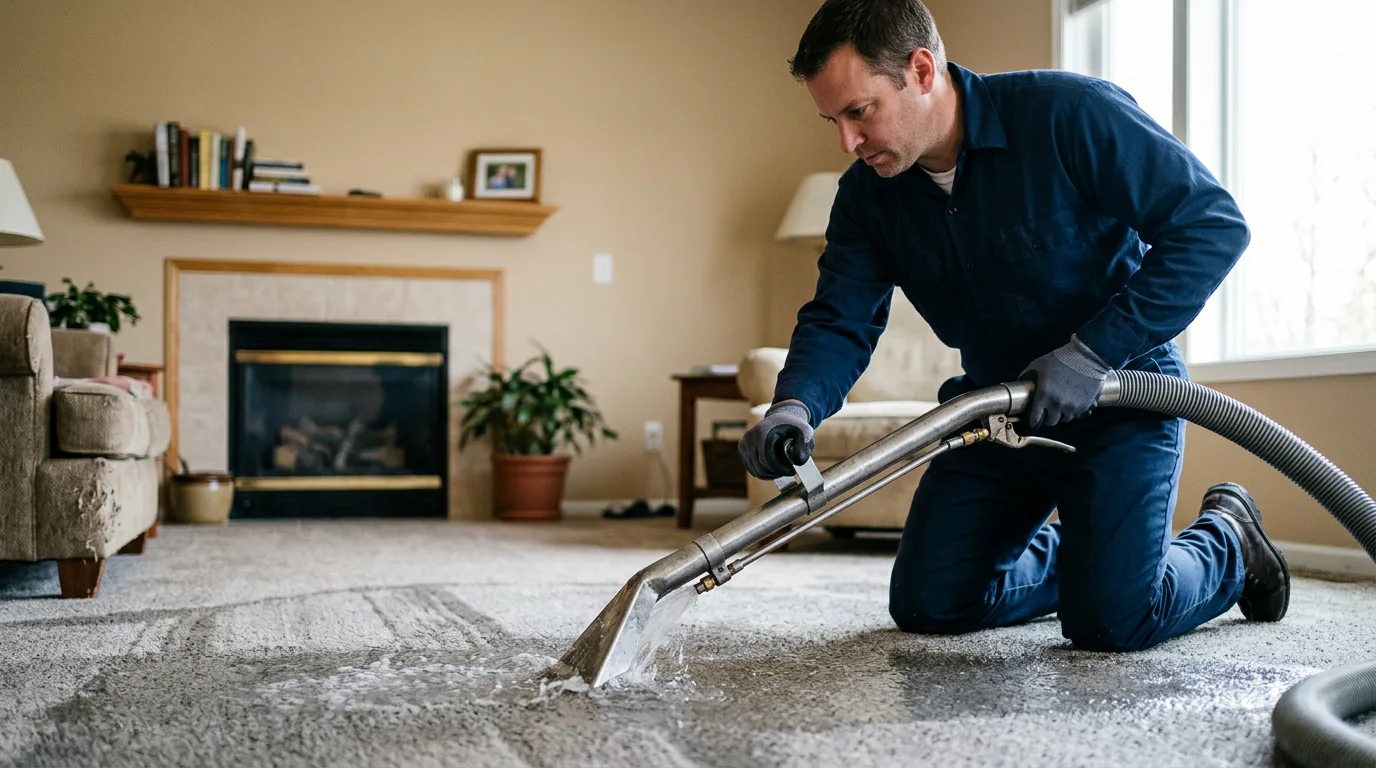 Water damage restoration technician working near Amherst, VA